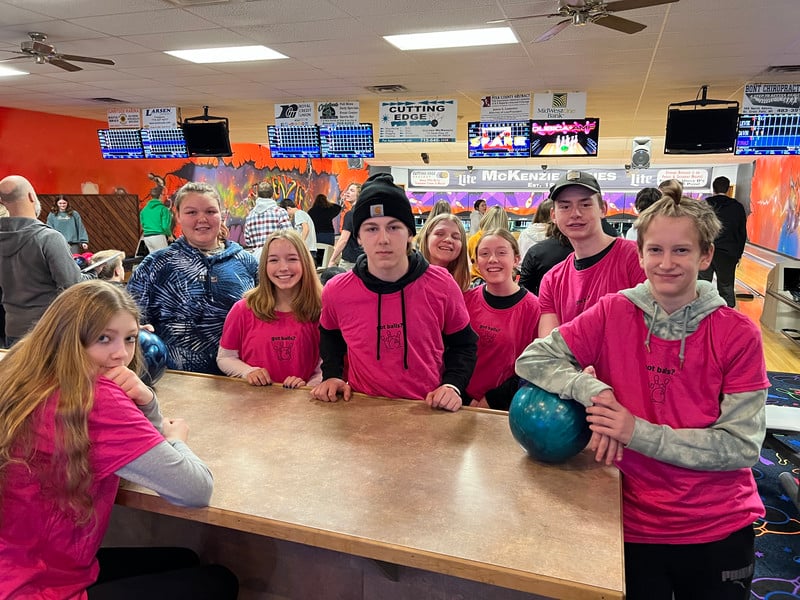 students at bowling alley